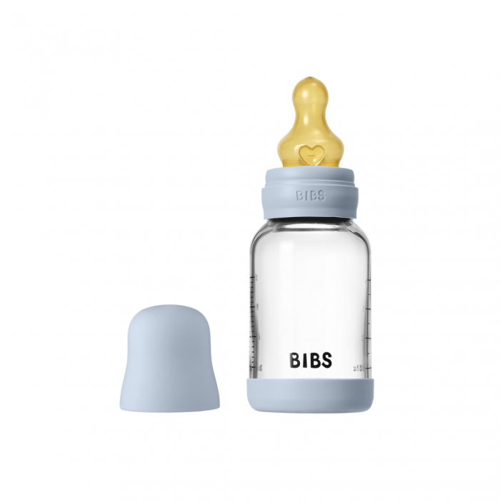 BIBS - Set complet biberon din sticla anticolici cu tetina din latex, flux lent, 120 ml, Baby Blue [5]