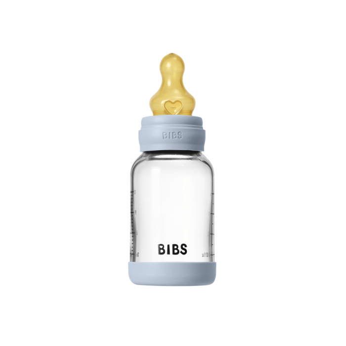 BIBS - Set complet biberon din sticla anticolici cu tetina din latex, flux lent, 120 ml, Baby Blue [1]