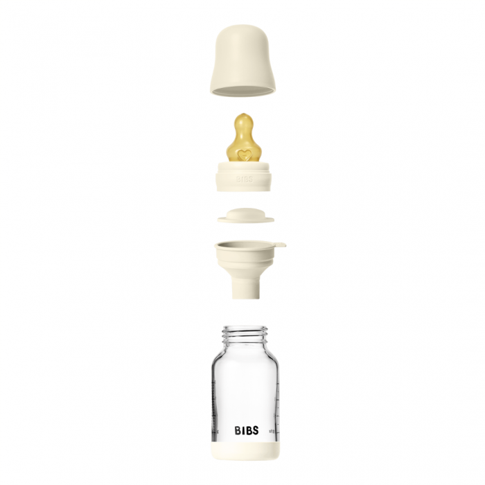 BIBS - Set complet biberon din sticla anticolici cu tetina din latex, flux lent, 120 ml, Ivory [4]