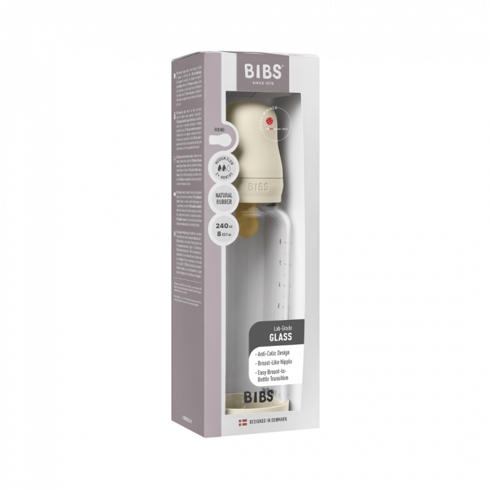 BIBS - Set complet biberon din sticla anticolici cu tetina din latex, flux mediu, 240 ml, Ivory [4]