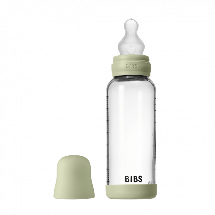 BIBS - Set complet biberon din sticla anticolici cu tetina din silicon, flux mediu, 240 ml, Sage [1]