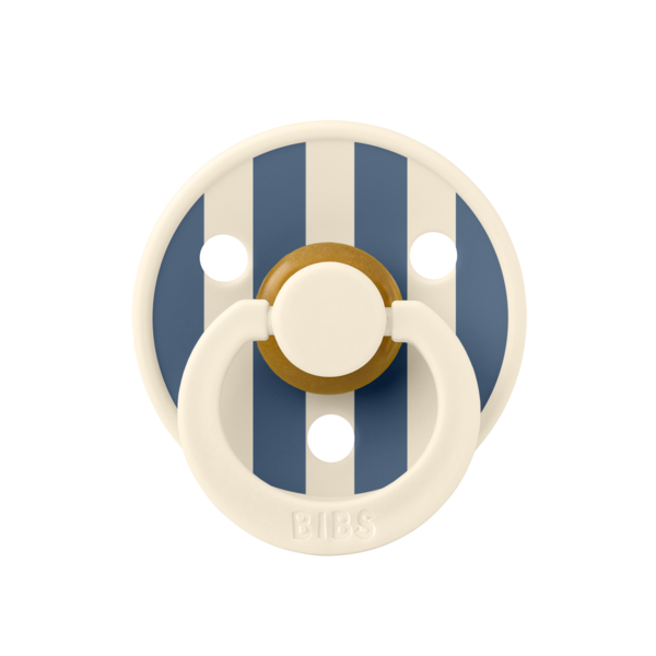 BIBS - Suzeta Colour Studio Collection Stripe Latex, tetina rotunda, 6 luni +-Ivory/Steel Blue [2]