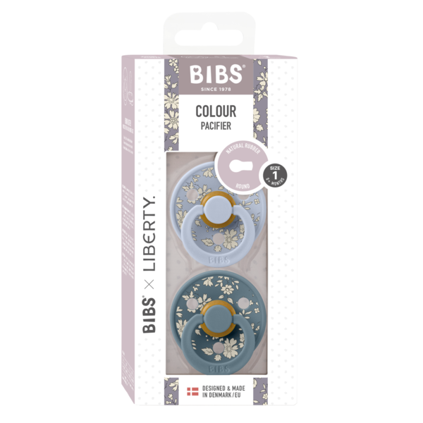 BIBS x LIBERTY - Set 2 suzete Colour Capel Latex, tetina rotunda, 0 luni+-Dusty Blue/Petrol [3]