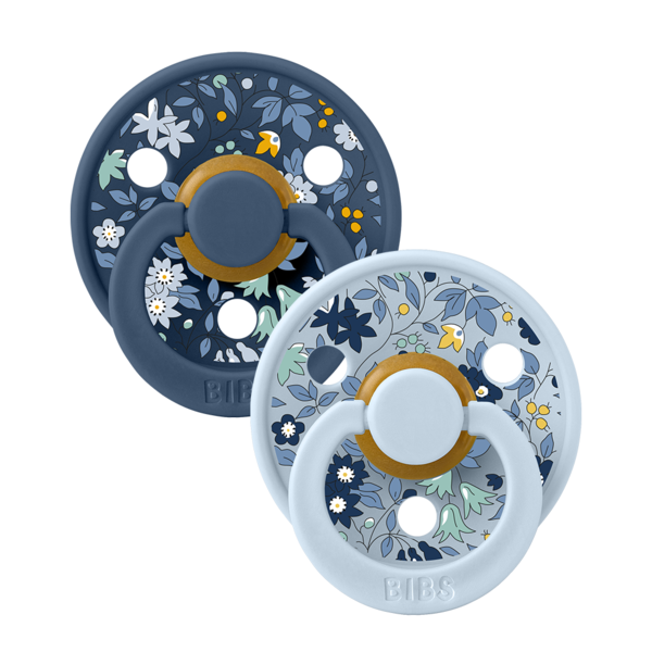 BIBS x LIBERTY - Set 2 suzete Colour Chamomile Lawn Latex, tetina rotunda, 0 luni+-Baby Blue/Steel Blue [2]