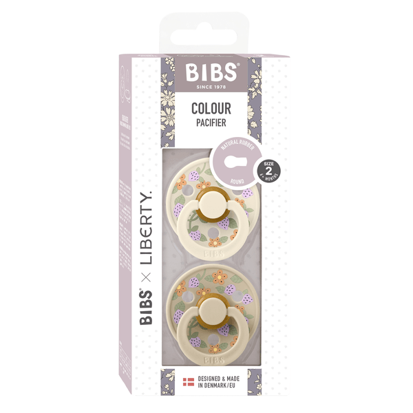 BIBS x LIBERTY - Set 2 suzete Colour Strawberries and Cream Latex, tetina rotunda, 6 luni+-Ivory/Vanilla [2]