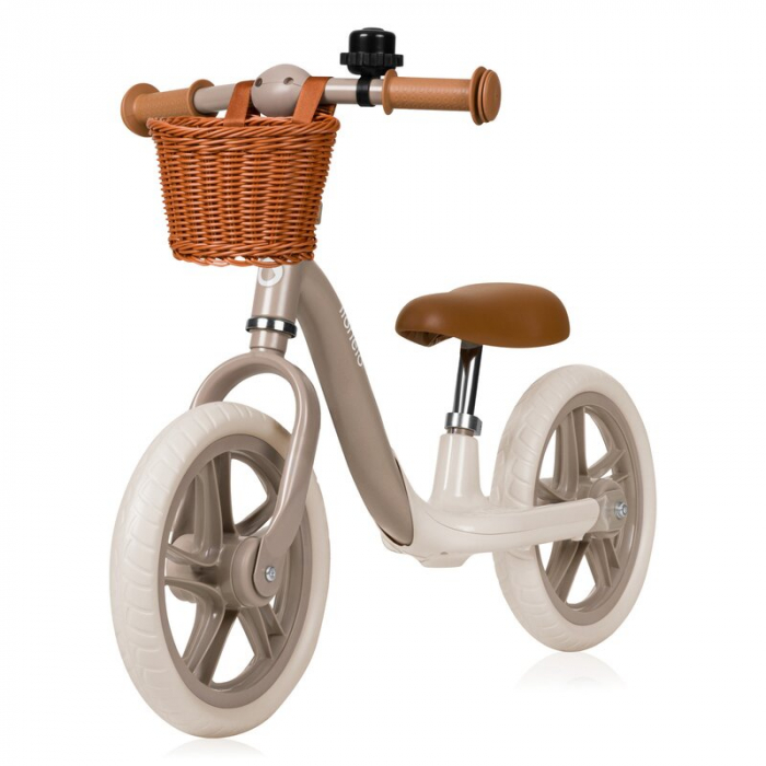 Bicicleta fara pedale, Lionelo, Alex Plus, Usoara, Cu ghidon si sa reglabile, Include cos depozitare si sonerie, Din otel, Cu roti din spuma EVA, 12 inch, Beige Sand [1]