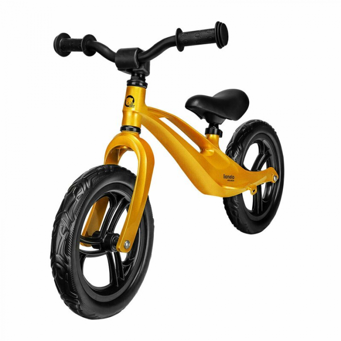 Bicicleta fara pedale, Lionelo, Bart, Usoara, Cu cadru din magneziu, Cu ghidon si sa reglabile, Greutate 3 Kg, 12 inch, Conform cu standardul european de securitate EN71, Auriu [1]
