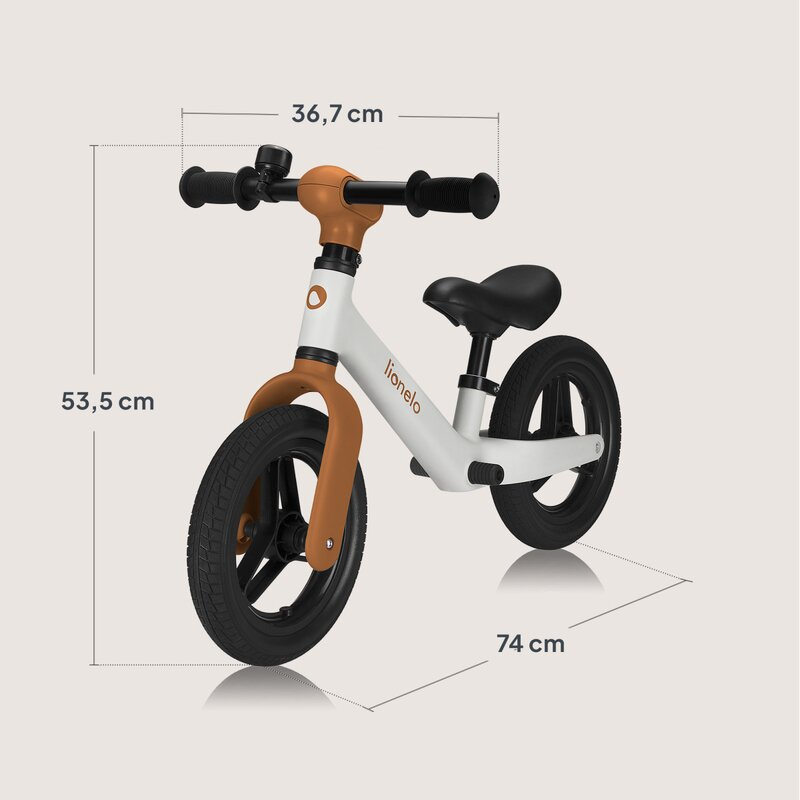 Bicicleta fara pedale, Lionelo, Toni, Cu ghidon si sa reglabile, Ultra usoara, 2.8 Kg, 18 luni+, Sustine 30 kg, Conform cu standardul EN71-1/2/3, Certificata TUV SUD, Bej [19]