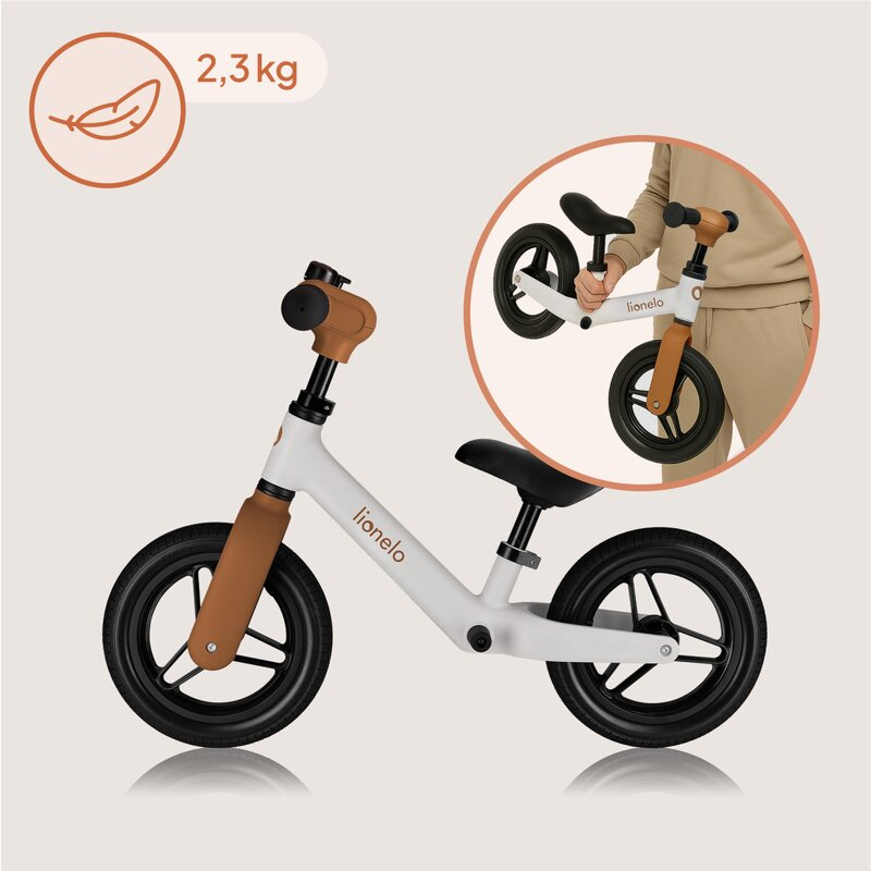 Bicicleta fara pedale, Lionelo, Toni, Cu ghidon si sa reglabile, Ultra usoara, 2.8 Kg, 18 luni+, Sustine 30 kg, Conform cu standardul EN71-1/2/3, Certificata TUV SUD, Bej [14]