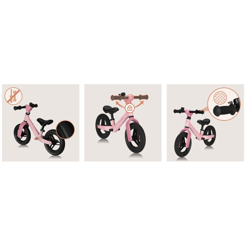 Bicicleta fara pedale, Lionelo, Toni, Cu ghidon si sa reglabile, Ultra usoara, 2.8 Kg, 18 luni+, Sustine 30 kg, Conform cu standardul EN71-1/2/3, Certificata TUV SUD, Roz [20]
