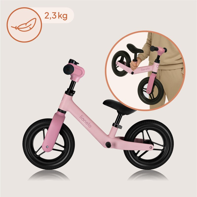 Bicicleta fara pedale, Lionelo, Toni, Cu ghidon si sa reglabile, Ultra usoara, 2.8 Kg, 18 luni+, Sustine 30 kg, Conform cu standardul EN71-1/2/3, Certificata TUV SUD, Roz [14]