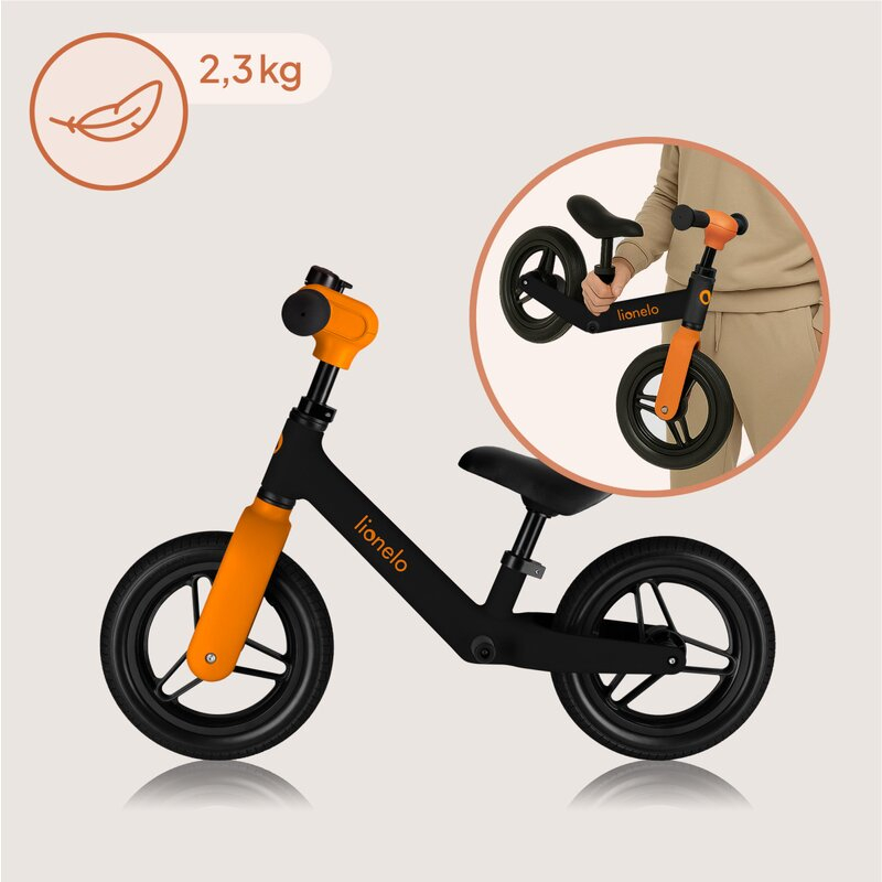 Bicicleta fara pedale, Lionelo, Toni, Cu ghidon si sa reglabile, Ultra usoara, 2.8 Kg, 18 luni+, Sustine 30 kg, Conform cu standardul EN71-1/2/3, Certificata TUV SUD, Portocaliu [14]