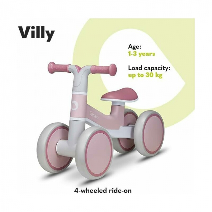 Bicicleta fara pedale, Lionelo, Villy, Cu 4 roti, Din spuma EVA si TPR, Stabila, Manere moi, antiderapante, 12- 36 luni, Sustine pana la 30 kg, Certificata EN 71-1:2014, EN 71-2:2011, EN 71-3:2019, Ro [12]