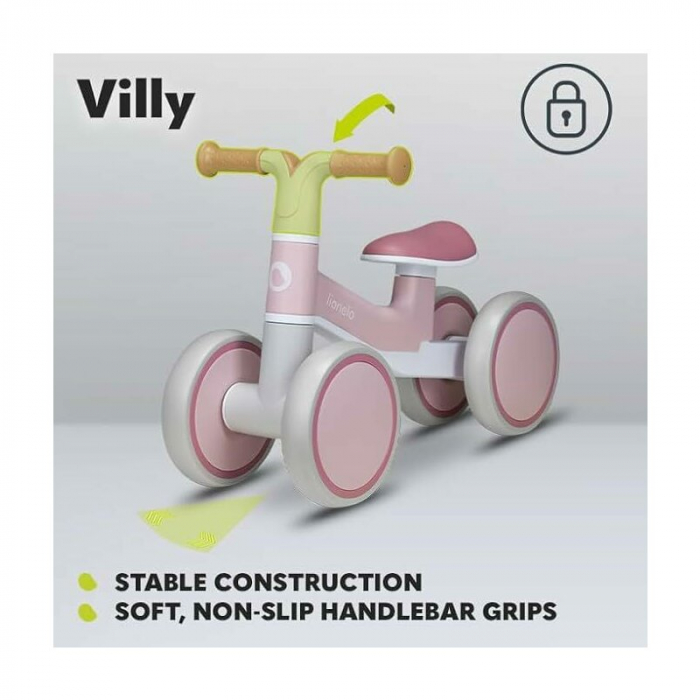 Bicicleta fara pedale, Lionelo, Villy, Cu 4 roti, Din spuma EVA si TPR, Stabila, Manere moi, antiderapante, 12- 36 luni, Sustine pana la 30 kg, Certificata EN 71-1:2014, EN 71-2:2011, EN 71-3:2019, Ro [16]