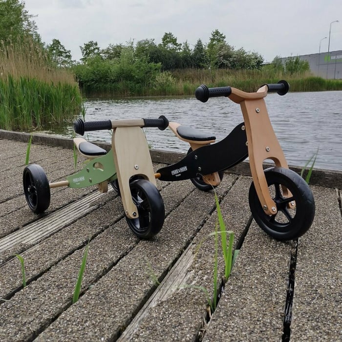 Bicicleta/tricicleta fara pedale, Free2Move, Din lemn, 2 in 1, Functie de bicicleta echilibru, Scaun reglabil, Roti ajustabile, Manere antiderapante, Varsta 1-3 ani, Conform cu standardele europene EN [14]