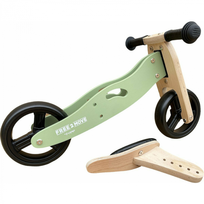 Bicicleta/tricicleta fara pedale, Free2Move, Din lemn, 2 in 1, Functie de bicicleta echilibru, Scaun reglabil, Roti ajustabile, Manere antiderapante, Varsta 1-3 ani, Conform cu standardele europene EN [5]