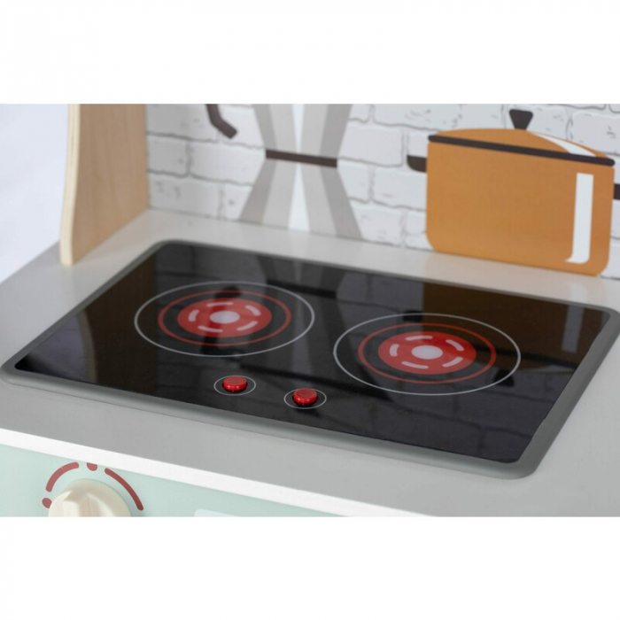 Bucatarie copii lemn, Free2Play, Mini Chef, Cu efecte de sunet si lumina, Cu accesorii, 70 x 30 x 104 cm, Conform cu standardele europene EN71-1;2018, EN71-2:2020, EN71-3:2021 [9]