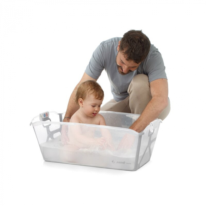 Cadita de baie cu pliere ultra-compacta, Jane, Oasis, Cu doua manere, 68 x 42 x 26 cm, Conform cu standardul european de siguranta EN 17072:2018, Pale [2]