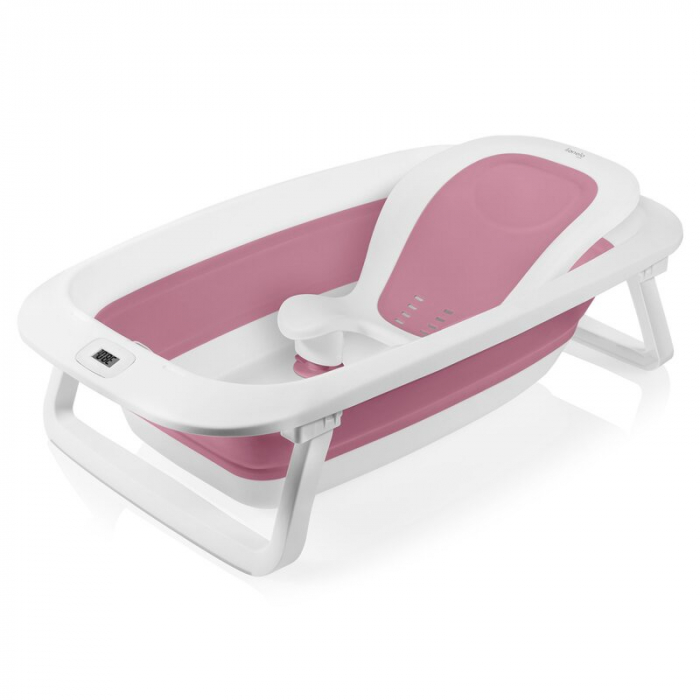 Cadita pliabila, Lionelo, Bubble, Suport anatomic si dop incluse, Cu termometru, Capacitate 50 l, 85 x 50 cm, Roz [1]