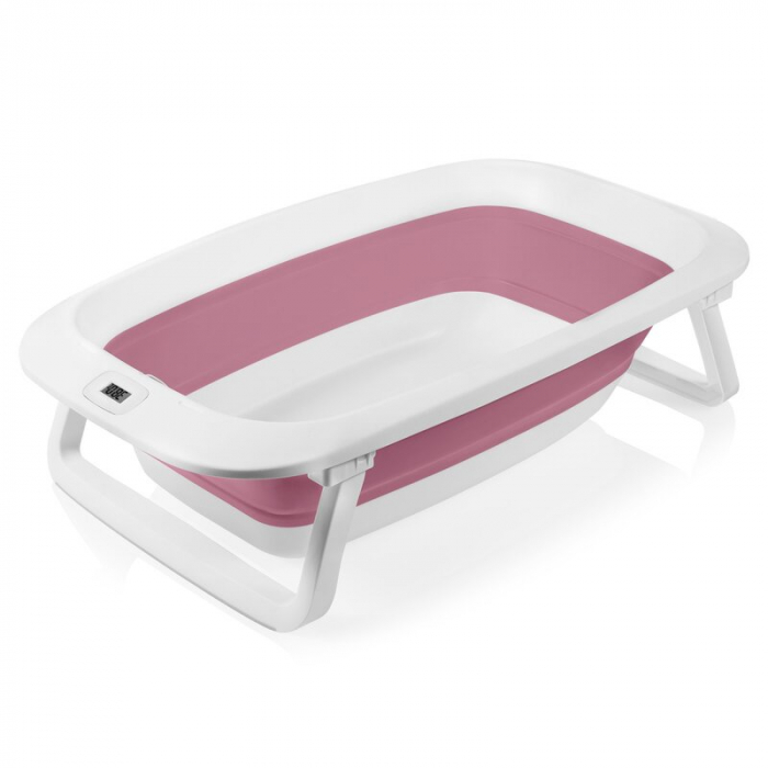Cadita pliabila, Lionelo, Bubble, Suport anatomic si dop incluse, Cu termometru, Capacitate 50 l, 85 x 50 cm, Roz [7]