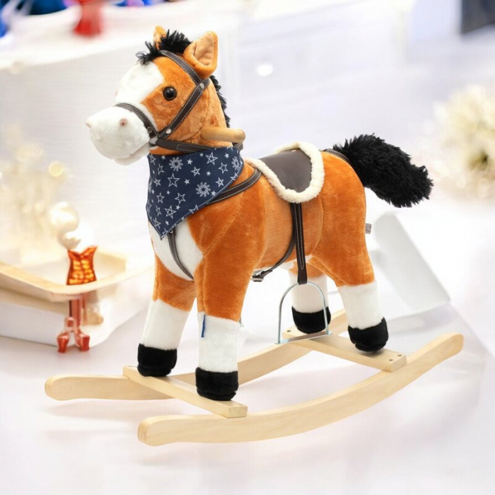 Calut balansoar din plus, Baby Mix, Cu efecte de miscare a gurii si a cozii, Cu melodie de cowboy si efect de galop, Maro Deschis [4]