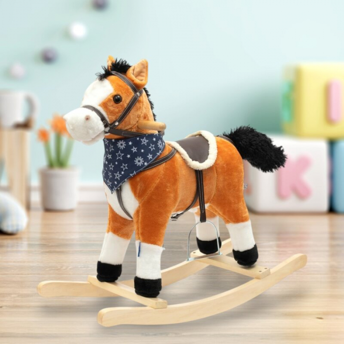 Calut balansoar din plus, Baby Mix, Cu efecte de miscare a gurii si a cozii, Cu melodie de cowboy si efect de galop, Maro Deschis [2]