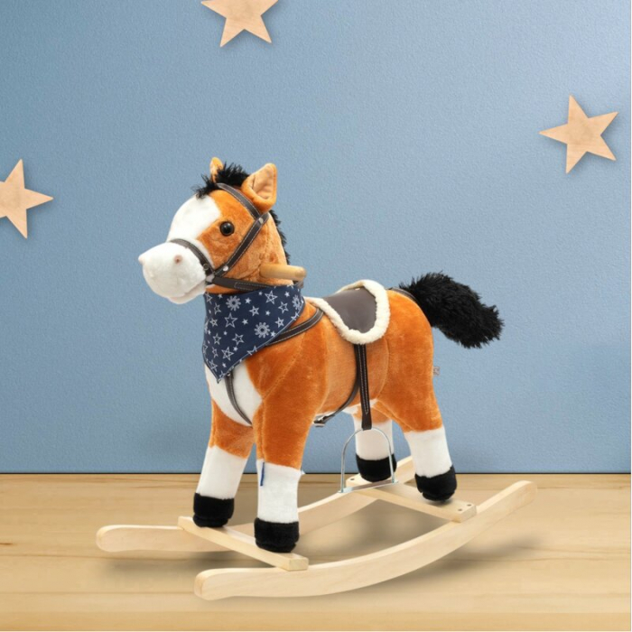 Calut balansoar din plus, Baby Mix, Cu efecte de miscare a gurii si a cozii, Cu melodie de cowboy si efect de galop, Maro Deschis [3]