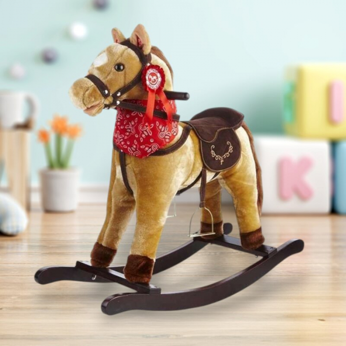Calut balansoar din plus, Free2Play, Cu esarfa si manere, Cu sunete specifice si de galop, 74x30x64 cm, Brown [3]
