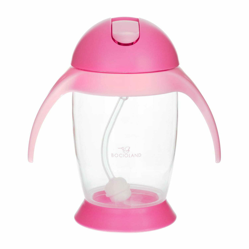 Cana de apa, Bocioland, Cu pai si manere, 300 ml, 6 luni+, Pink [2]