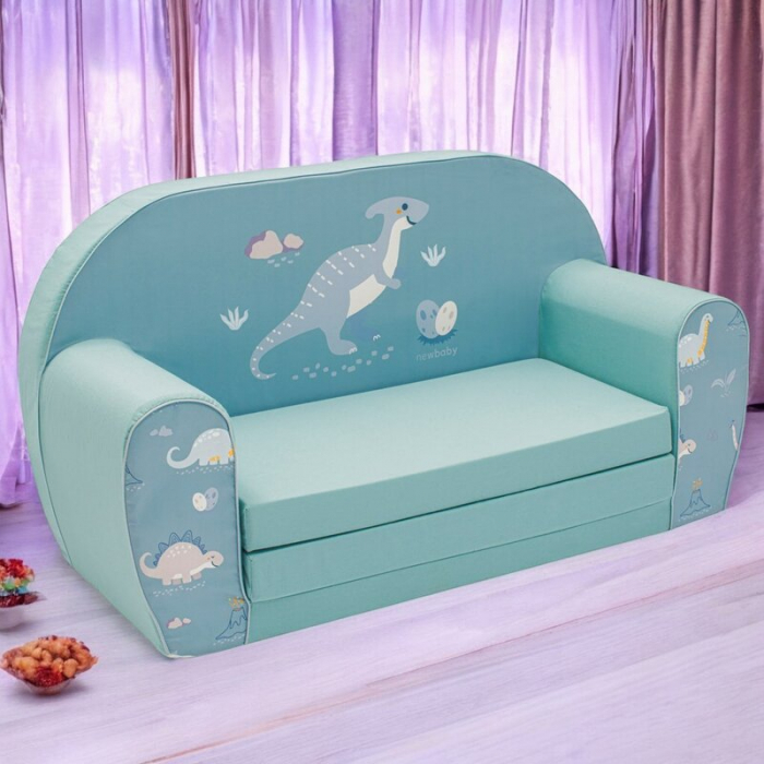 Canapea extensibila, New Baby, Din spuma, Husa din bumbac certificat Oeko-Tex Standard 100, 42x78x35, 9 luni-5 ani, Dinosaur [3]