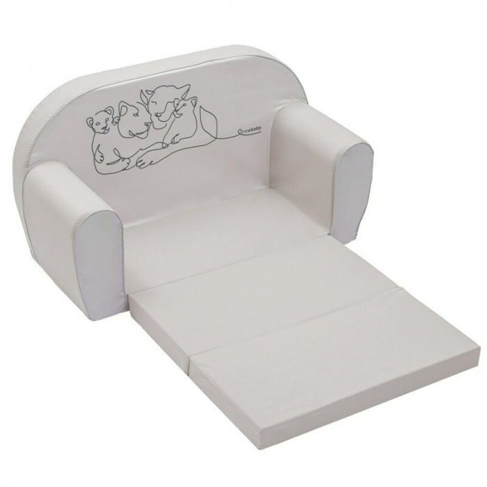 Canapea extensibila, New Baby, Din spuma, Husa din bumbac certificat Oeko-Tex Standard 100, 42x78x35 cm, 9 luni-5 ani, Lion [1]