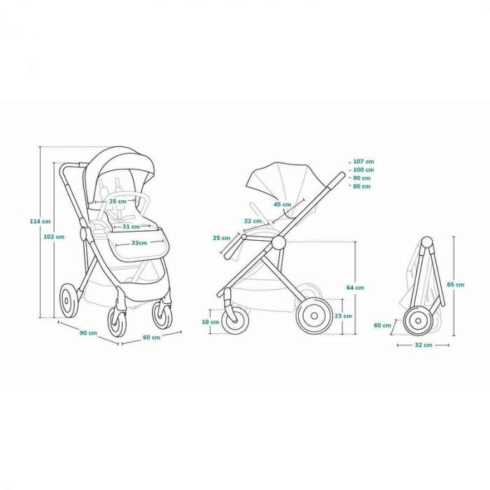 Carucior 2 in 1, Lionelo, Amber, Cadru aluminiu, Cu landou intarit si salteluta moale, Reversibil, Maner ajustabil, Huse pentru picioare, ploaie, Plasa de tantari, Geanta parinti, Pana la 22 kg, EN188 [40]