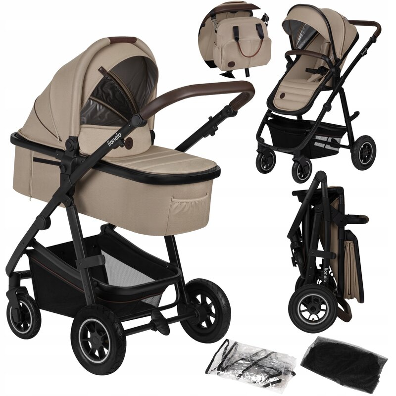 Carucior 2 in 1, Lionelo, Amber, Cadru aluminiu, Cu landou intarit si salteluta moale, Reversibil, Maner ajustabil, Huse pentru picioare, ploaie, Plasa de tantari, Geanta parinti, Pana la 22 kg, EN188 [4]