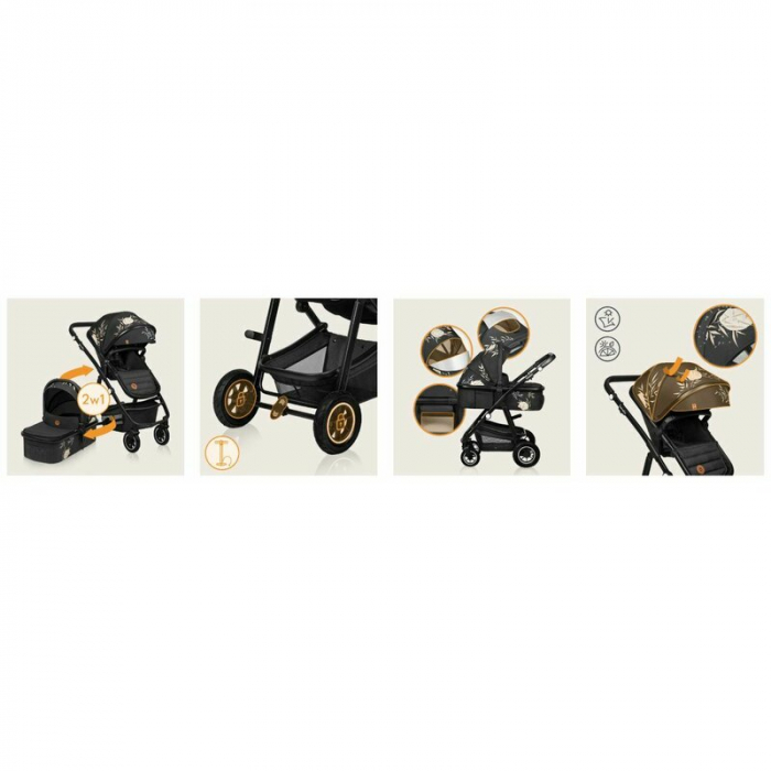 Carucior 2 in 1, Lionelo, Amber, Editie limitata Lovin\', Cadru aluminiu, Cu landou intarit si salteluta moale, Reversibil, Maner ajustabil, Huse pentru picioare, ploaie, Plasa de tantari, Geanta pari [44]