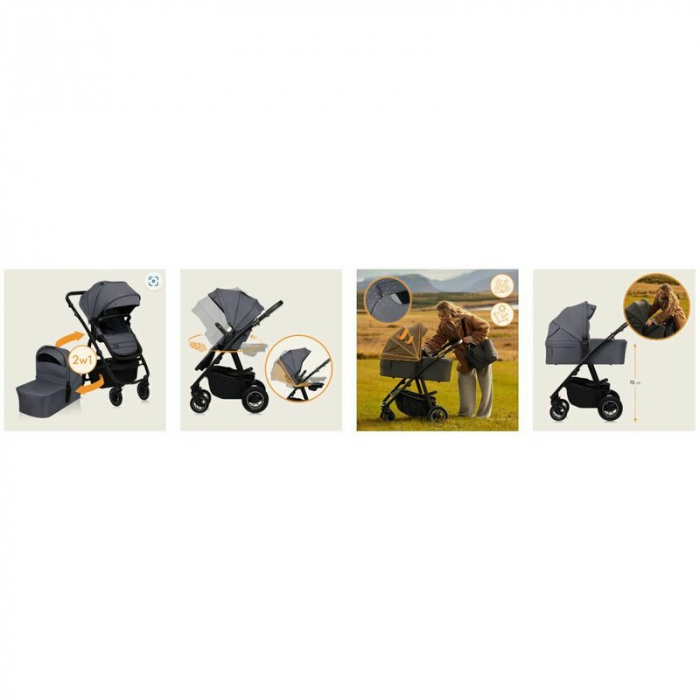 Carucior 2 in 1, Lionelo, Amber Plus, Cadru aluminiu, Cu landou intarit si salteluta moale, Reversibil, Maner ajustabil, Cu accesorii, Cu ventilatie panoramica 3D, Pana la 22 kg, EN1888-1, EN1888-2, E [40]