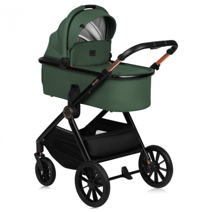 Carucior 2 in 1, Lionelo, Layla, Pana la 22 kg, Cadru aluminiu, Cu landou intarit si salteluta din spuma AirDots, Reversibil, Cu ventilatie 3D, Cu accesorii, EN1888-1, EN1888-2, EN1466, Verde [11]