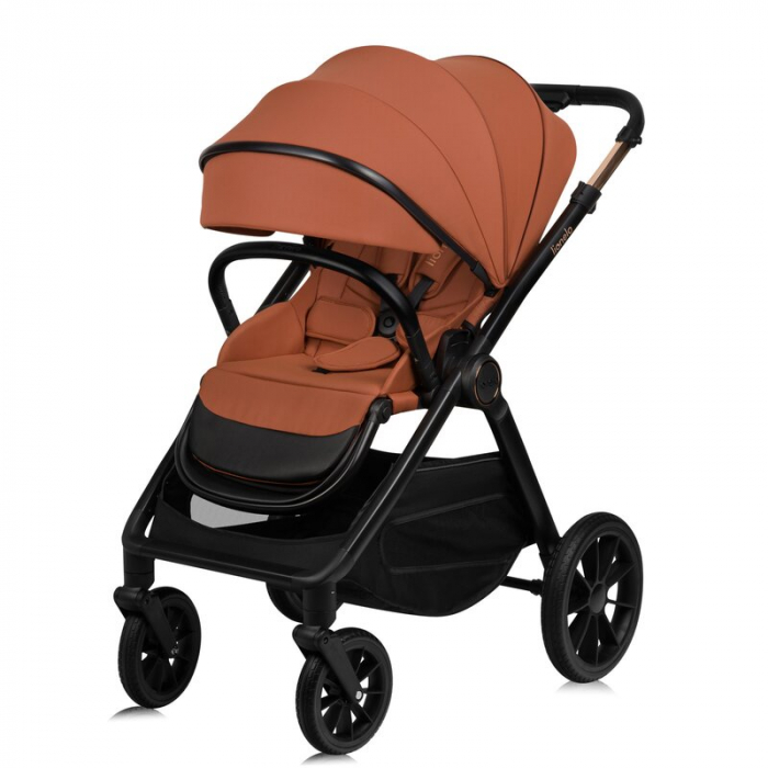 Carucior 2 in 1, Lionelo, Layla, Pana la 22 kg, Cadru aluminiu, Cu landou intarit si salteluta din spuma AirDots, Reversibil, Cu ventilatie 3D, Cu accesorii, EN1888-1, EN1888-2, EN1466, Maro [6]