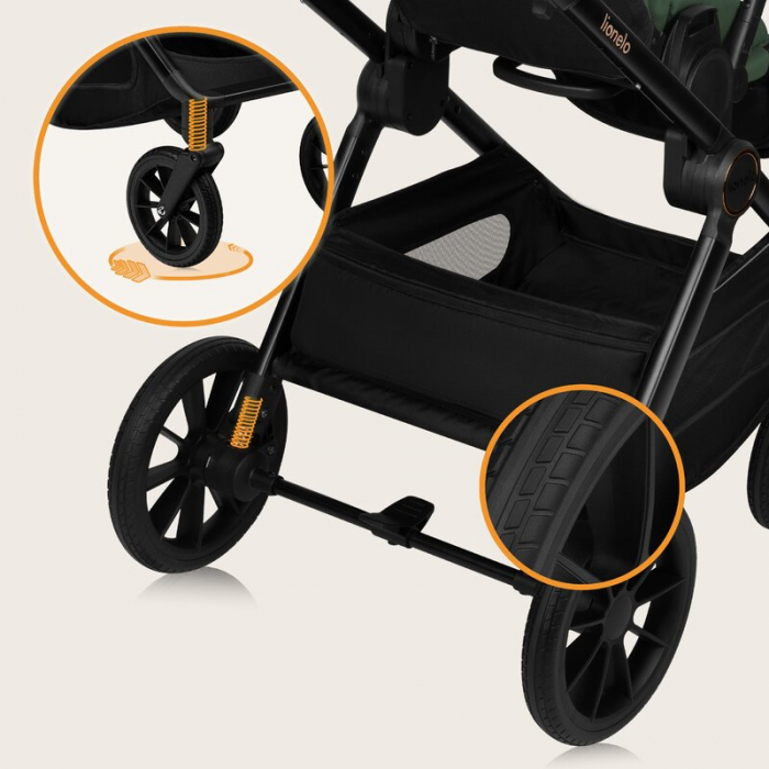 Carucior 2 in 1, Lionelo, Layla, Pana la 22 kg, Cadru aluminiu, Cu landou intarit si salteluta din spuma AirDots, Reversibil, Cu ventilatie 3D, Cu accesorii, EN1888-1, EN1888-2, EN1466, Verde [39]