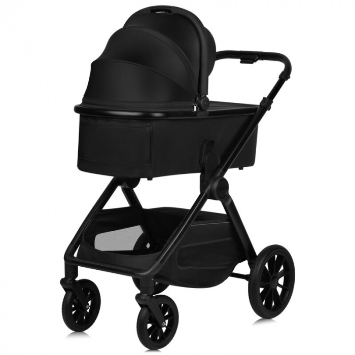 Carucior 2 in 1, Lionelo, Layla, Pana la 22 kg, Cadru aluminiu, Cu landou intarit si salteluta din spuma AirDots, Reversibil, Cu ventilatie 3D, Cu accesorii, EN1888-1, EN1888-2, EN1466, Negru [15]