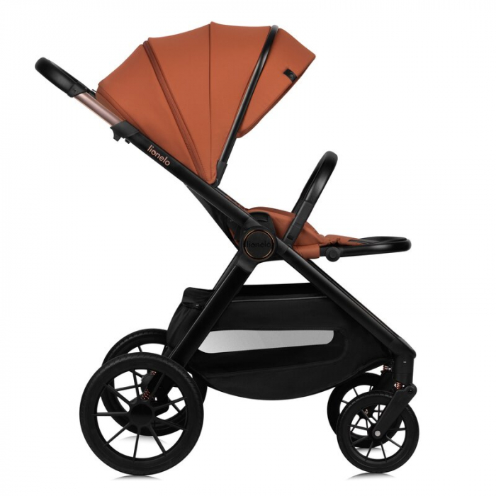 Carucior 2 in 1, Lionelo, Layla, Pana la 22 kg, Cadru aluminiu, Cu landou intarit si salteluta din spuma AirDots, Reversibil, Cu ventilatie 3D, Cu accesorii, EN1888-1, EN1888-2, EN1466, Maro [10]
