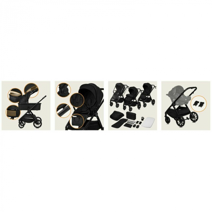 Carucior 2 in 1, Lionelo, Layla, Pana la 22 kg, Cadru aluminiu, Cu landou intarit si salteluta din spuma AirDots, Reversibil, Cu ventilatie 3D, Cu accesorii, EN1888-1, EN1888-2, EN1466, Maro [47]