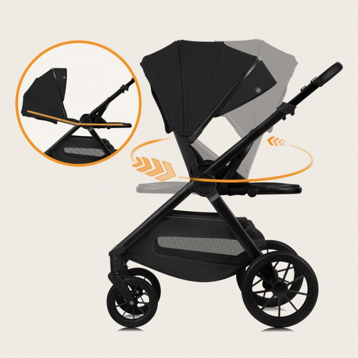 Carucior 2 in 1, Lionelo, Layla, Pana la 22 kg, Cadru aluminiu, Cu landou intarit si salteluta din spuma AirDots, Reversibil, Cu ventilatie 3D, Cu accesorii, EN1888-1, EN1888-2, EN1466, Negru [40]