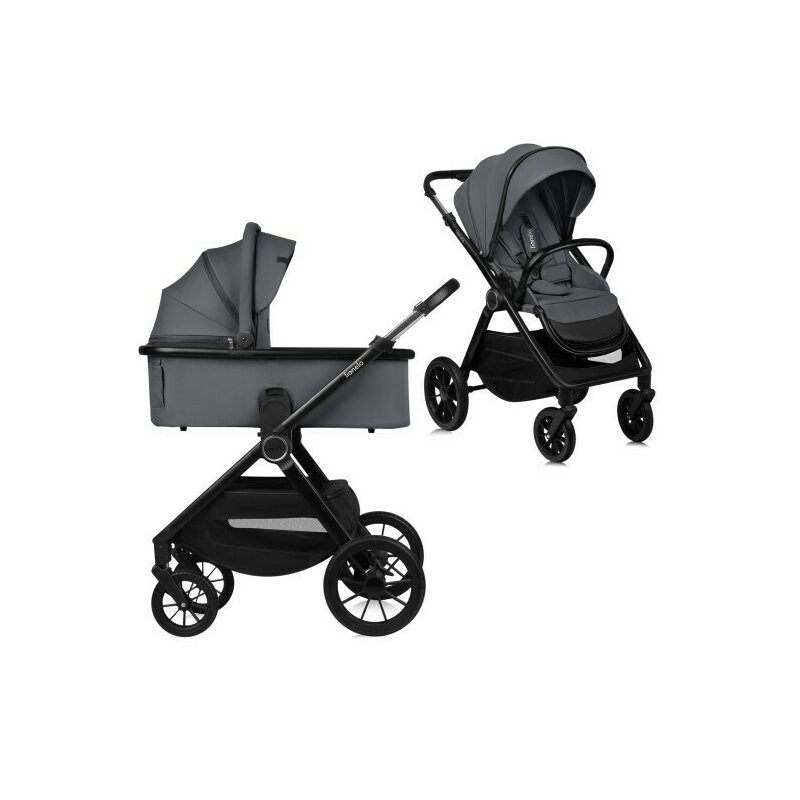 Carucior 2 in 1, Lionelo, Layla, Pana la 22 kg, Cadru aluminiu, Cu landou intarit si salteluta din spuma AirDots, Reversibil, Cu ventilatie 3D, Cu accesorii, EN1888-1, EN1888-2, EN1466, Gri [1]