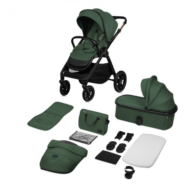 Carucior 2 in 1, Lionelo, Layla, Pana la 22 kg, Cadru aluminiu, Cu landou intarit si salteluta din spuma AirDots, Reversibil, Cu ventilatie 3D, Cu accesorii, EN1888-1, EN1888-2, EN1466, Verde [4]