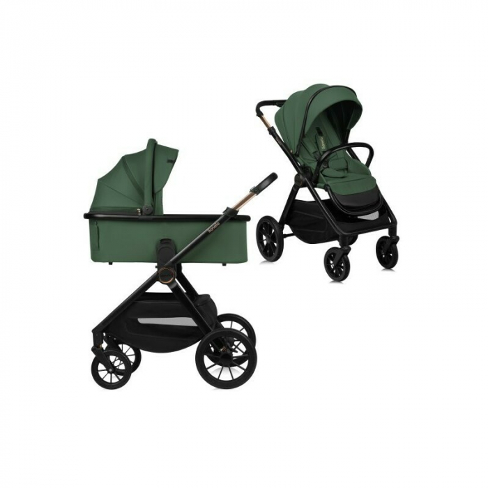 Carucior 2 in 1, Lionelo, Layla, Pana la 22 kg, Cadru aluminiu, Cu landou intarit si salteluta din spuma AirDots, Reversibil, Cu ventilatie 3D, Cu accesorii, EN1888-1, EN1888-2, EN1466, Verde [1]