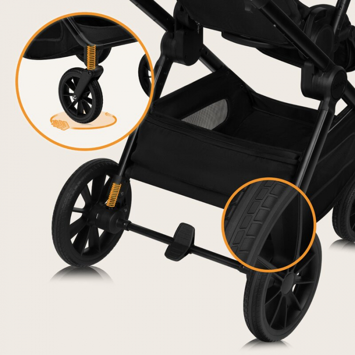 Carucior 2 in 1, Lionelo, Layla, Pana la 22 kg, Cadru aluminiu, Cu landou intarit si salteluta din spuma AirDots, Reversibil, Cu ventilatie 3D, Cu accesorii, EN1888-1, EN1888-2, EN1466, Negru [42]