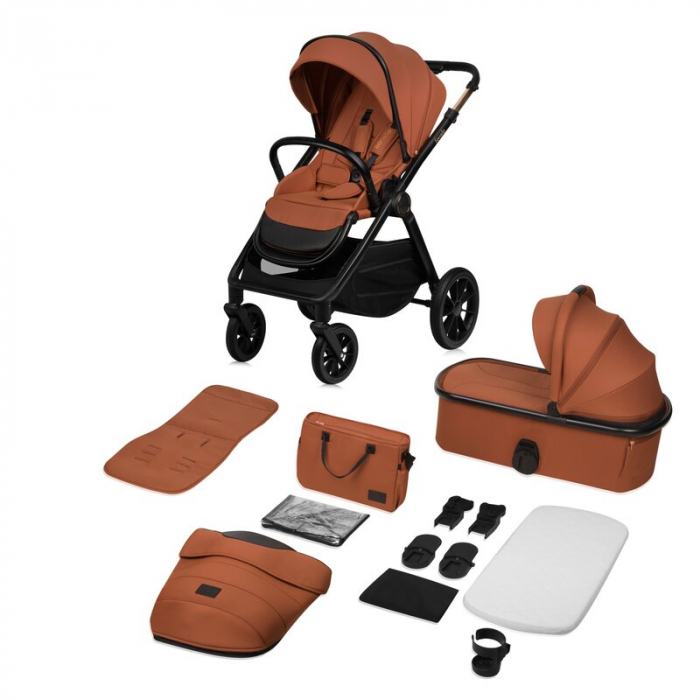 Carucior 2 in 1, Lionelo, Layla, Pana la 22 kg, Cadru aluminiu, Cu landou intarit si salteluta din spuma AirDots, Reversibil, Cu ventilatie 3D, Cu accesorii, EN1888-1, EN1888-2, EN1466, Maro [4]