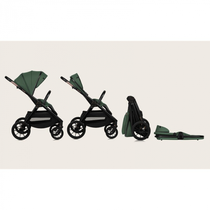 Carucior 2 in 1, Lionelo, Layla, Pana la 22 kg, Cadru aluminiu, Cu landou intarit si salteluta din spuma AirDots, Reversibil, Cu ventilatie 3D, Cu accesorii, EN1888-1, EN1888-2, EN1466, Verde [35]