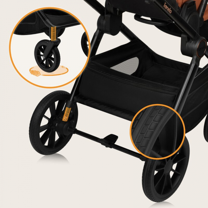 Carucior 2 in 1, Lionelo, Layla, Pana la 22 kg, Cadru aluminiu, Cu landou intarit si salteluta din spuma AirDots, Reversibil, Cu ventilatie 3D, Cu accesorii, EN1888-1, EN1888-2, EN1466, Maro [40]