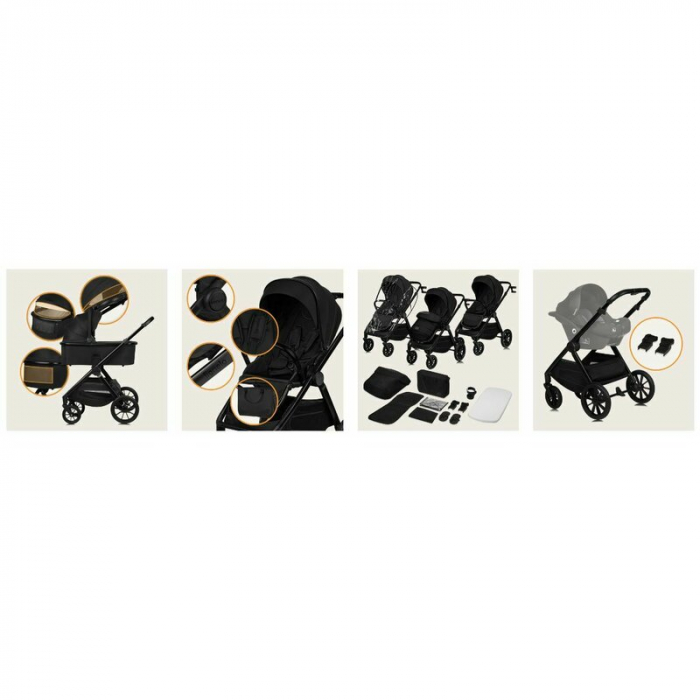 Carucior 2 in 1, Lionelo, Layla, Pana la 22 kg, Cadru aluminiu, Cu landou intarit si salteluta din spuma AirDots, Reversibil, Cu ventilatie 3D, Cu accesorii, EN1888-1, EN1888-2, EN1466, Negru [49]